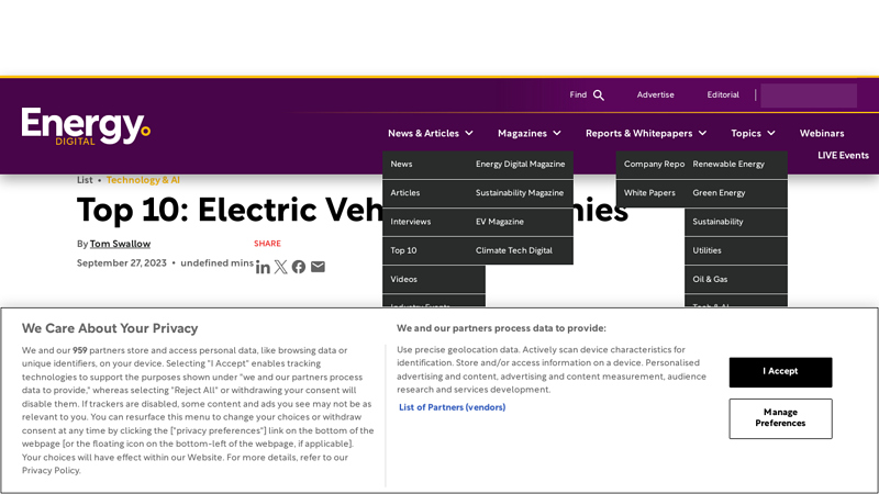 Top 10: Electric Vehicle Companies