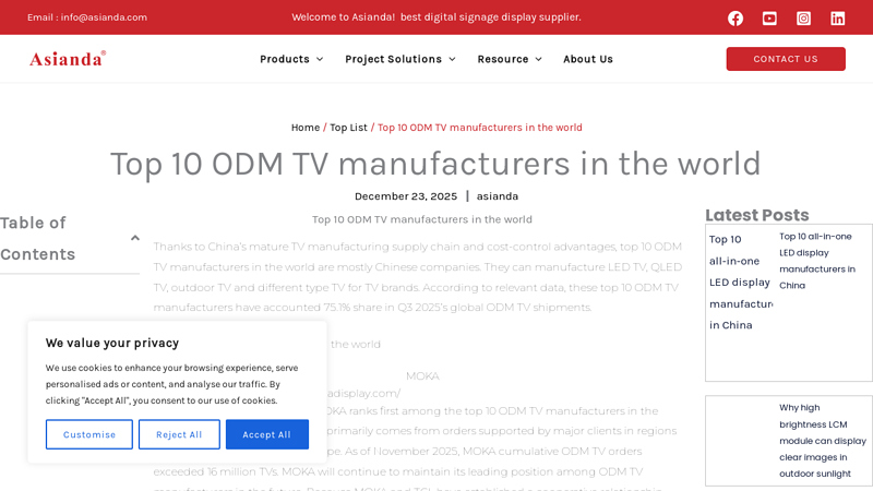 Top 10 ODM TV manufacturers in the world