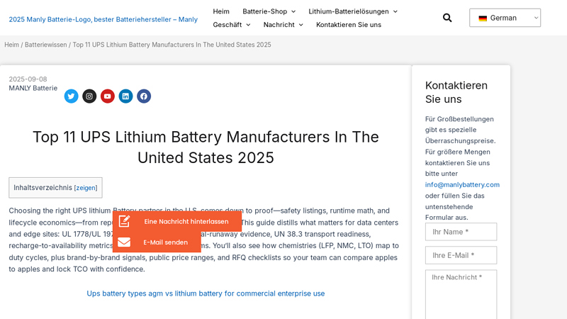 Top 11 UPS Lithium Battery Manufacturers In The United States 2025
