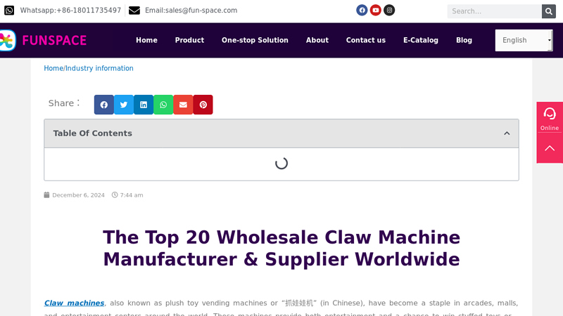 Top 20 Claw Machine Manufacturer & Supplier Worldwide