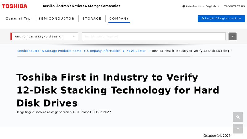 Toshiba First in Industry to Verify 12