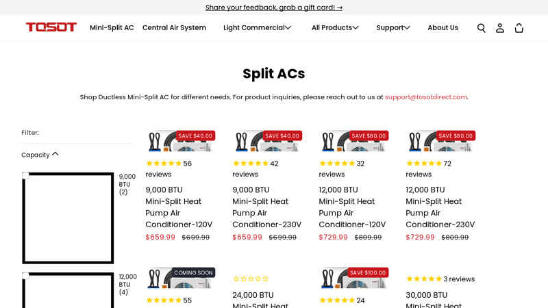 TOSOT Ductless Mini Splits by Gree: Single & Multi