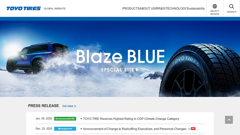 Toyo Tires Corporate Website