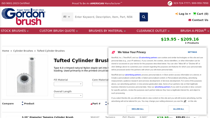 Tufted Industrial Cylinder Cleaning Brushes