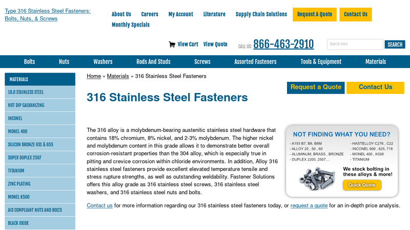 Type 316 Stainless Steel Fasteners