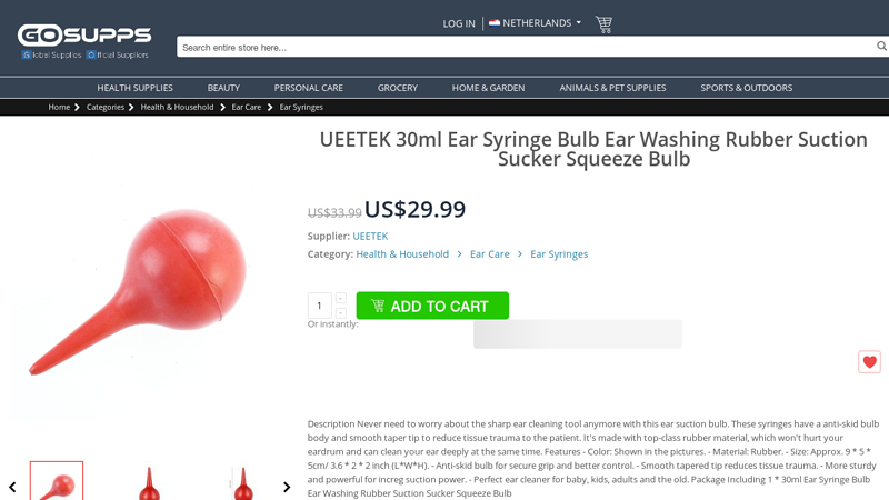 UEETEK 30ml Ear Syringe Bulb Ear Washing Rubber Suction ...