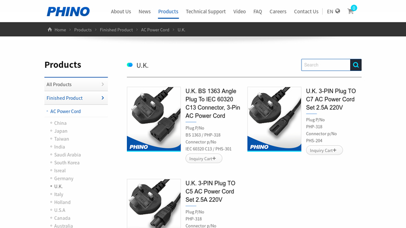 U.K._AC Power Cord_Finished Product_Products