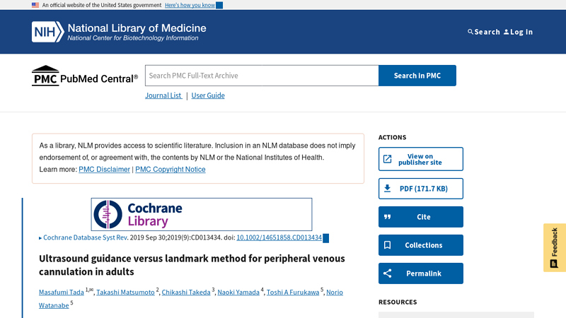 Ultrasound guidance versus landmark method for peripheral venous ...