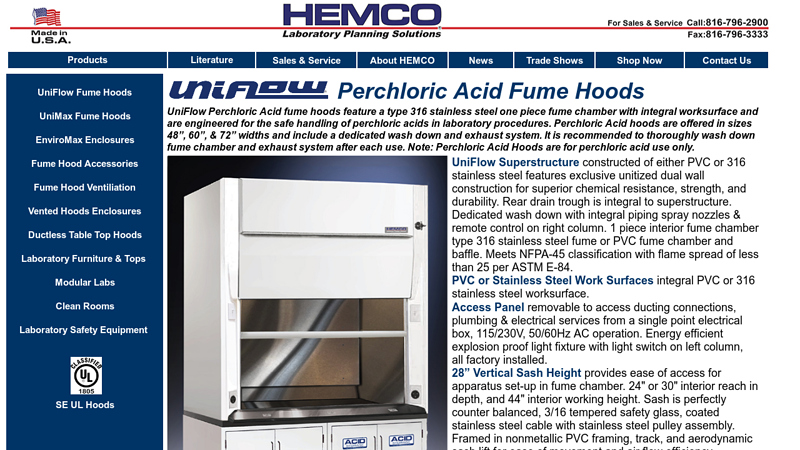 UniFlow Perchloric Acid Fume Hoods