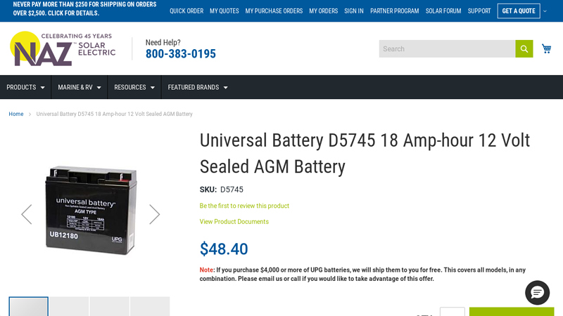 Universal Battery D5745 18 Amp