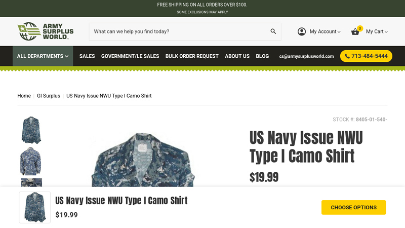 US Navy Issue NWU Type I Camo Shirt