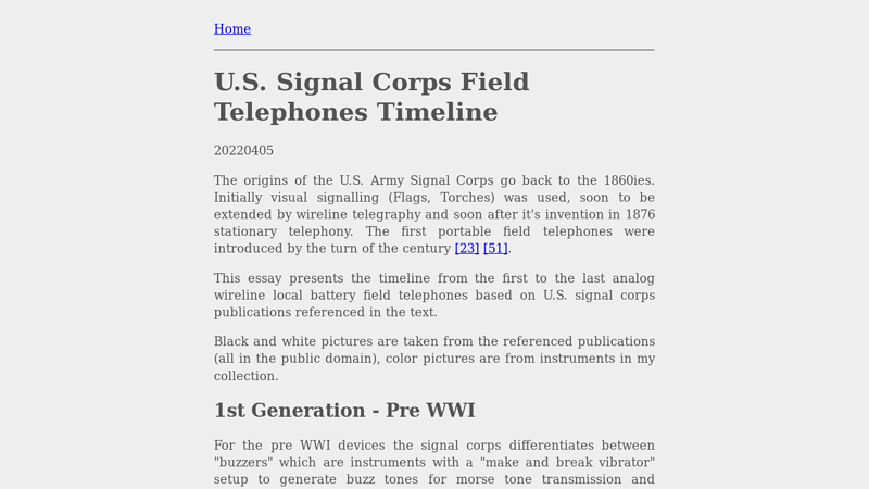 U.S. Signal Corps Field Telephones Timeline