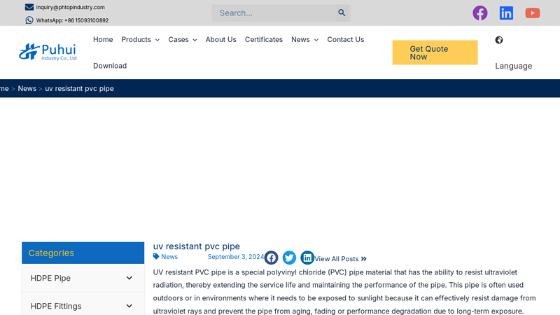 uv resistant pvc pipe