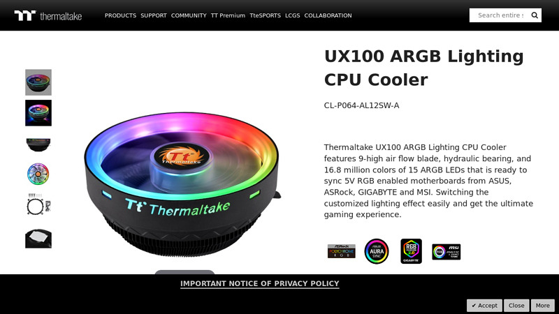 UX100 ARGB Lighting CPU Cooler