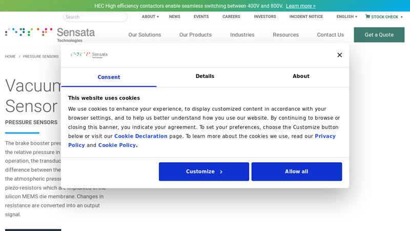 Vacuum Brake Booster Sensor