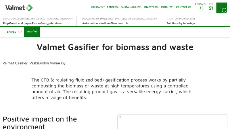 Valmet Gasifier for biomass and waste