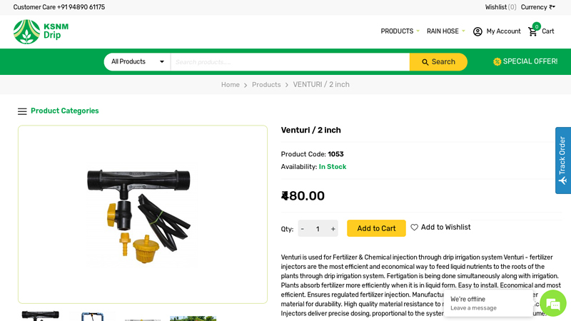 Venturi Injector for Drip Irrigation