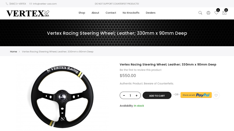 Vertex Racing Steering Wheel; Leather; 330mm x 90mm Deep