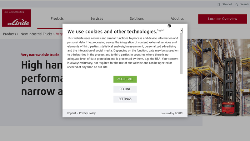 Very narrow aisle trucks