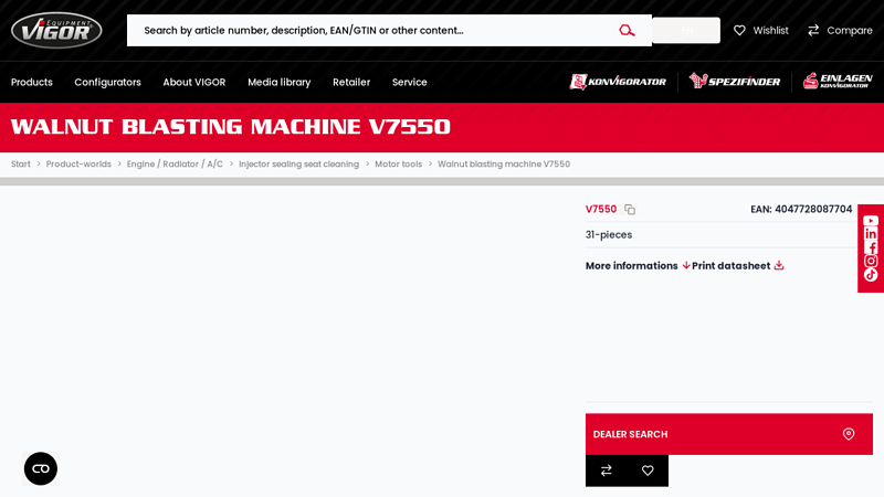 Walnut blasting machine V7550, Motor tools Injector sealing seat ...