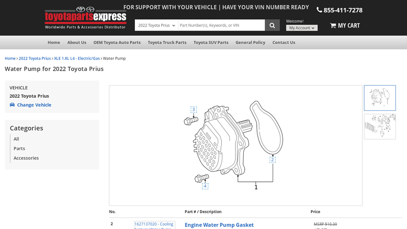 Water Pump for 2022 Toyota Prius