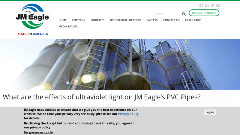 What are the effects of ultraviolet light on JM Eagle's PVC Pipes?