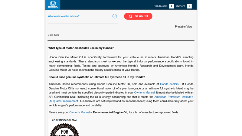 What type of motor oil should I use in my Honda?