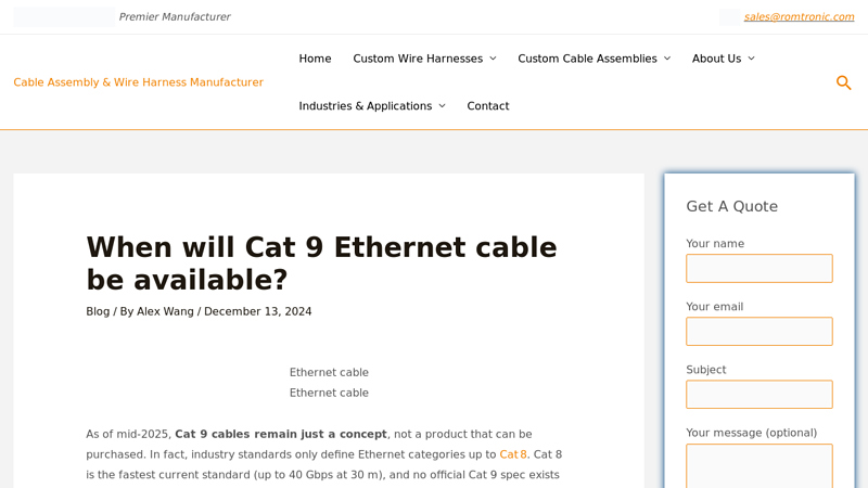 When will Cat 9 Ethernet cable be available?