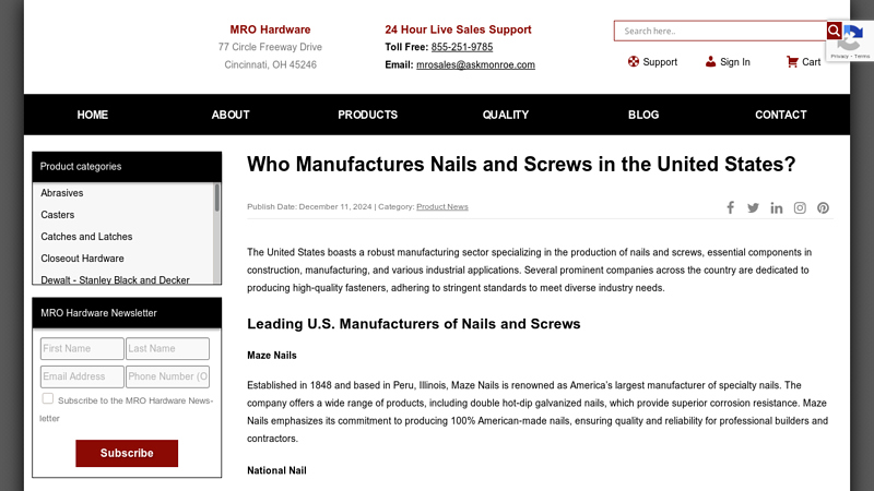 Who Manufactures Nails and Screws in the United States?