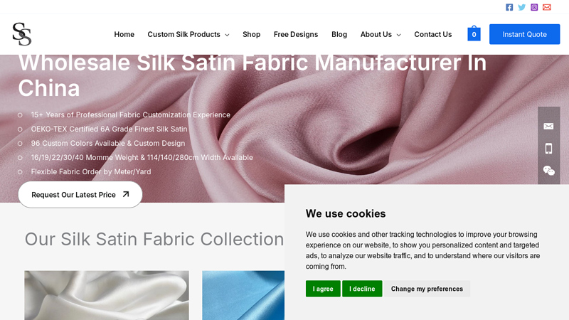 Wholesale 100% Mullberry Silk Satin/Charmeuse Fabrics Supplier