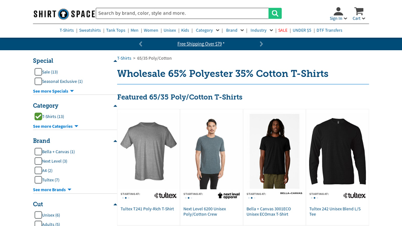 Wholesale 65% Polyester 35% Cotton T-Shirts