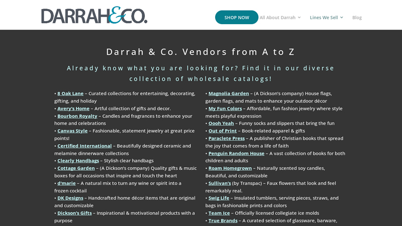wholesale catalogsDarrah & Co. Vendors from A to Z