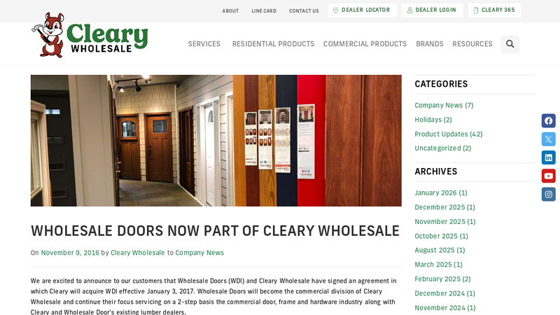Wholesale Doors Now Part of Cleary Wholesale