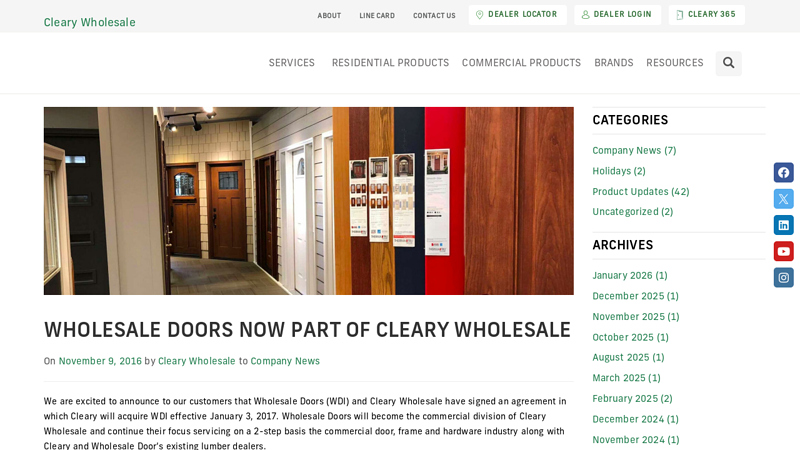 Wholesale Doors Now Part of Cleary Wholesale