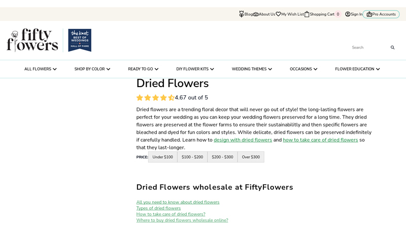 Wholesale Dried Flowers buy bulk dried flowers in FiftyFlowers