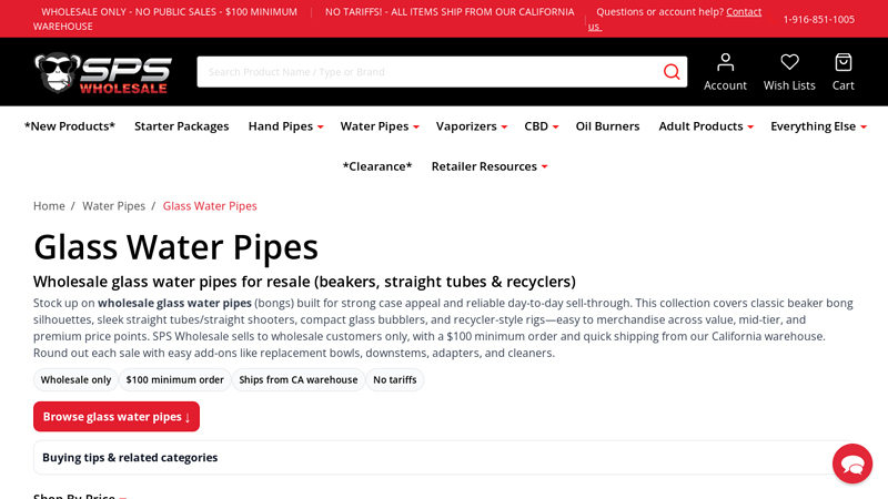 Wholesale Glass Water Pipes (Beakers & Straight Tubes)