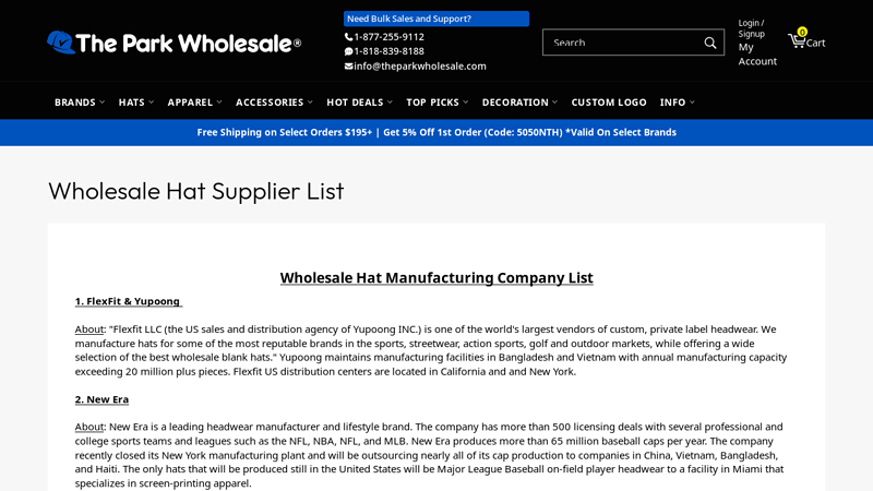 Wholesale Hat Supplier List