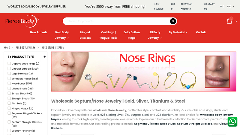 Wholesale Nose Rings, Studs