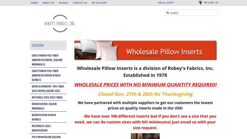 Wholesale Pillow Inserts is a division of Robey's Fabrics, Inc ...