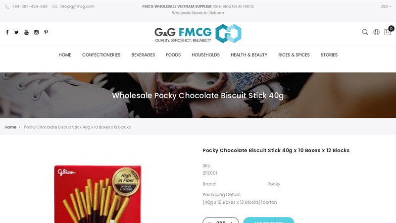 Wholesale Pocky Chocolate Biscuit Stick 40g x 10 Boxes x 12 Blocks