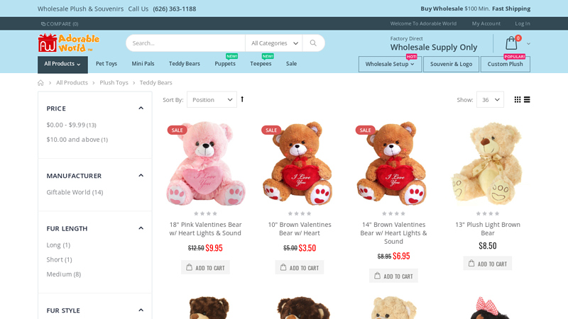 Wholesale Teddy Bears By Adorable World Plush