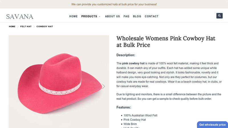 Wholesale Womens Pink Cowboy Hat at Bulk Price