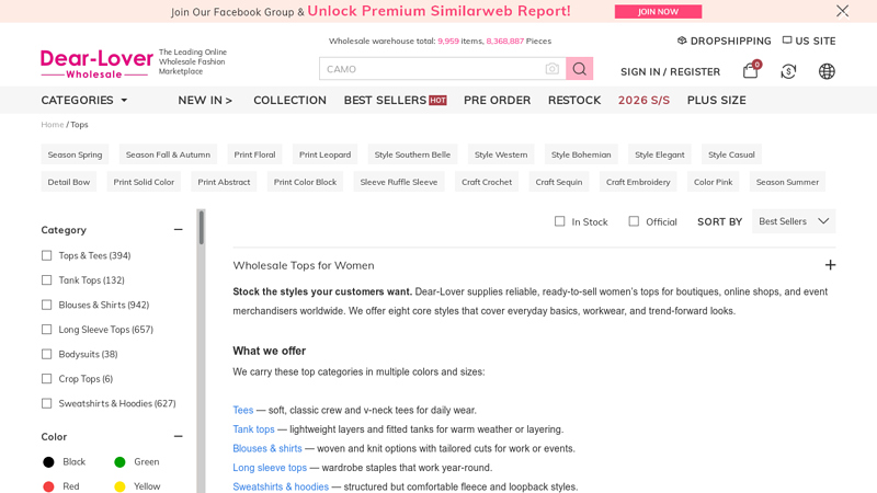 Wholesale Women's Tops, Blouses, Shirts & Tees Online