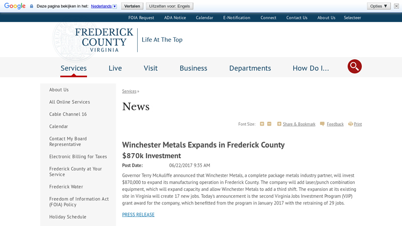 Winchester Metals Expands in Frederick County