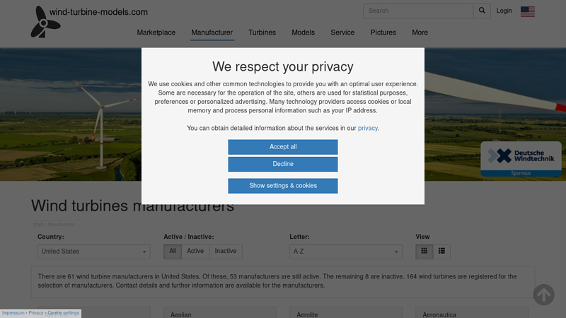 Wind turbines manufacturers from United States