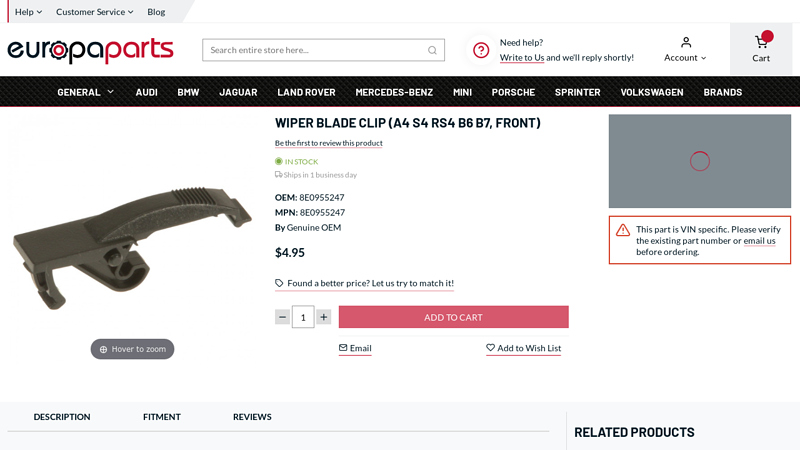 Wiper Blade Clip (A4 S4 RS4 B6 B7, Front)