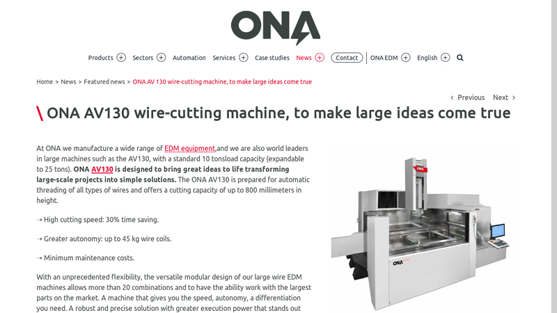 Wire Cut EDM Modular Machine ONA AV130.