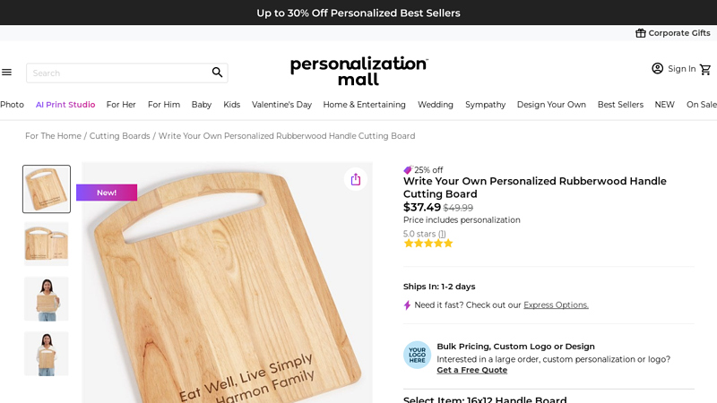 Write Your Own Personalized Rubberwood Handle Cutting Board