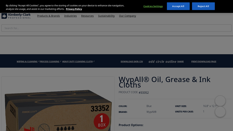 WypAll® Oil, Grease & Ink Cloths (33352), Brag Box, Lint