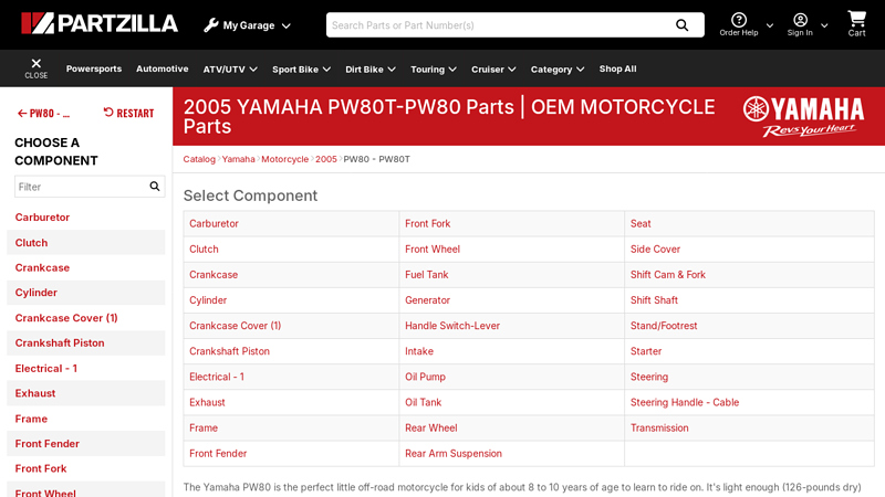 Yamaha PW80 OEM Parts - PW80T